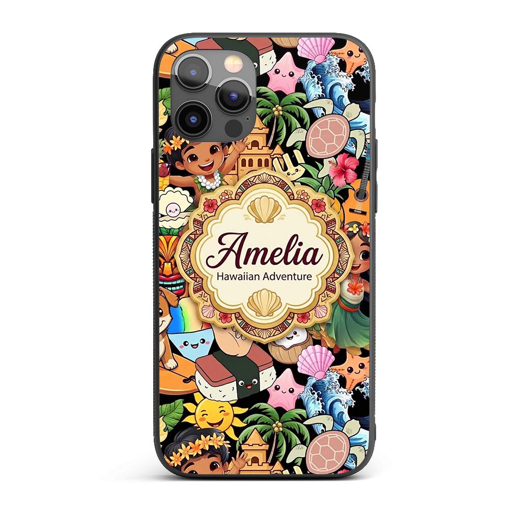 Cute Hawaiian Kids Tiki Mask Pineapple Beach Fun Custom Name Protective Phone Case Mobile Cover Durable Everyday Smartphone Shock Resistant
