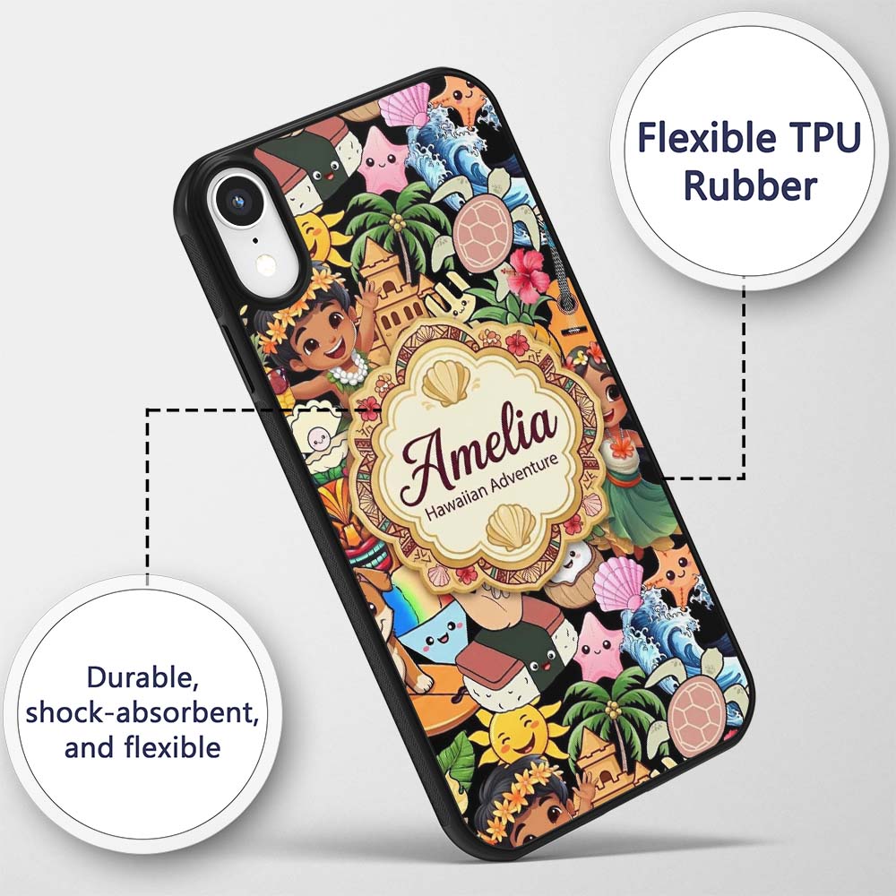 Cute Hawaiian Kids Tiki Mask Pineapple Beach Fun Custom Name Protective Phone Case Mobile Cover Durable Everyday Smartphone Shock Resistant