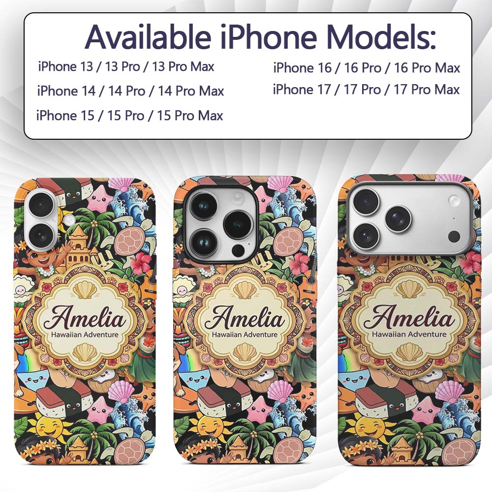 Cute Hawaiian Kids Tiki Mask Pineapple Beach Fun Custom Name Protective Phone Case Mobile Cover Durable Everyday Smartphone Shock Resistant