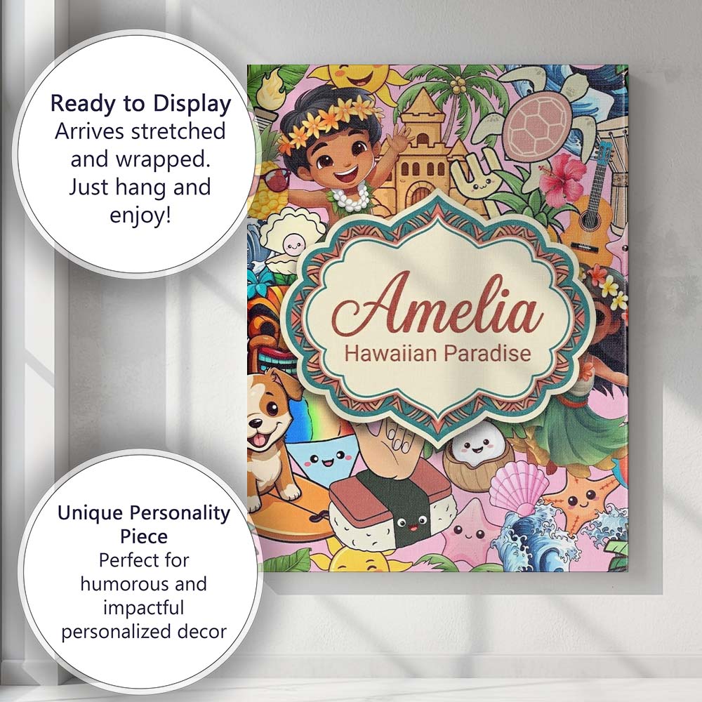 Personalised Name Hawaiian Kids Tiki Mask Custom Unique Gift Idea Elegant Feature Canvas Wall Art Print Decor Picture Ready to Hang
