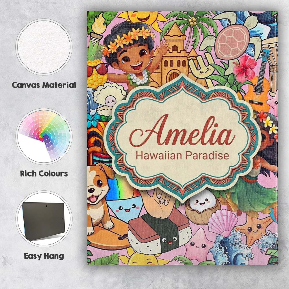 Personalised Name Hawaiian Kids Tiki Mask Custom Unique Gift Idea Elegant Feature Canvas Wall Art Print Decor Picture Ready to Hang