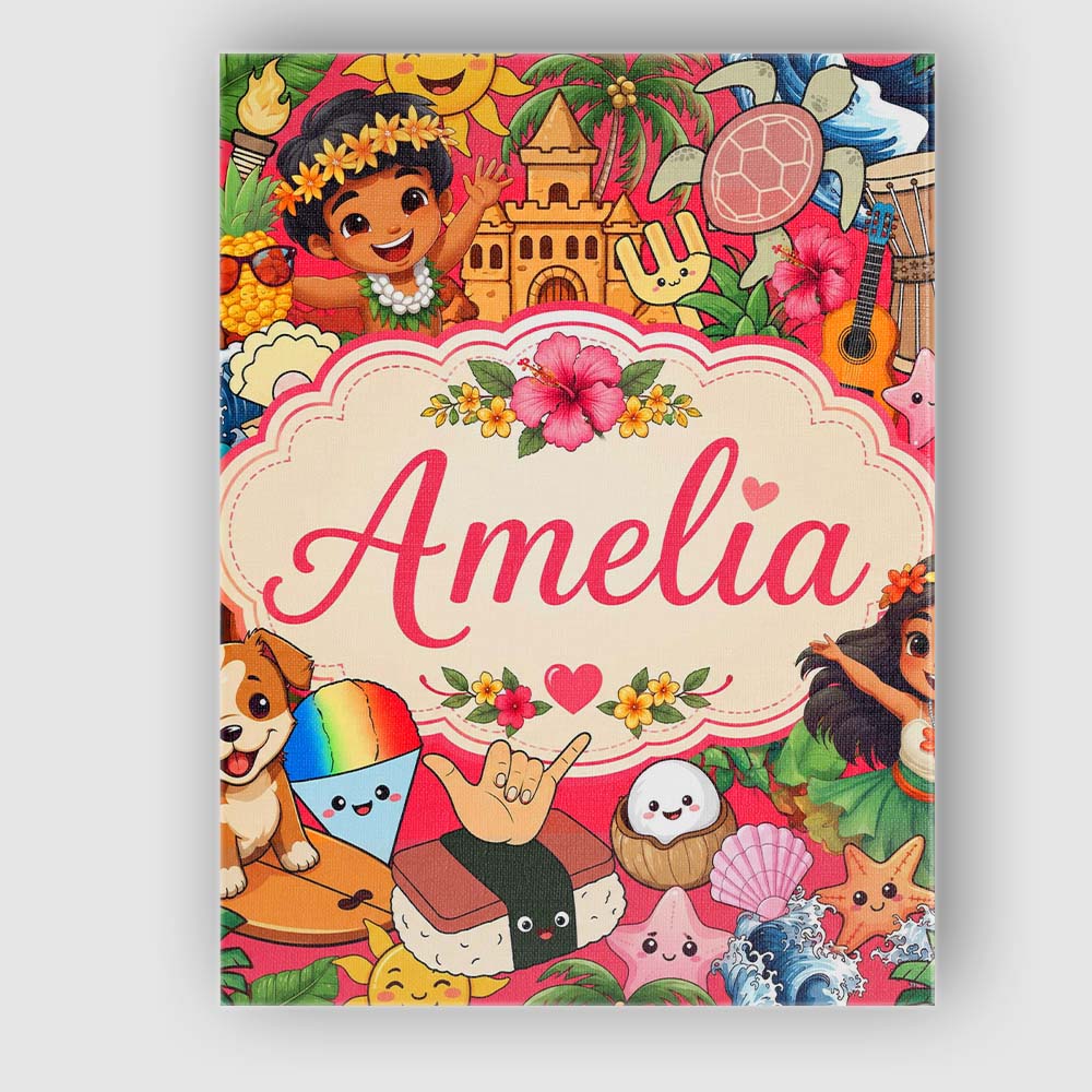 Personalised Name Hawaiian Kids Tiki Mask Custom Unique Gift Idea Elegant Feature Canvas Wall Art Print Decor Picture Ready to Hang