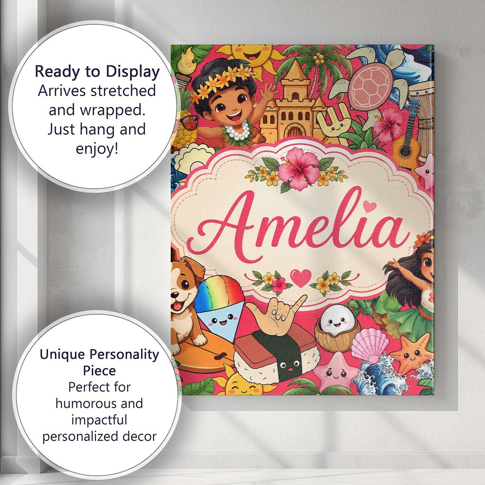 Personalised Name Hawaiian Kids Tiki Mask Custom Unique Gift Idea Elegant Feature Canvas Wall Art Print Decor Picture Ready to Hang
