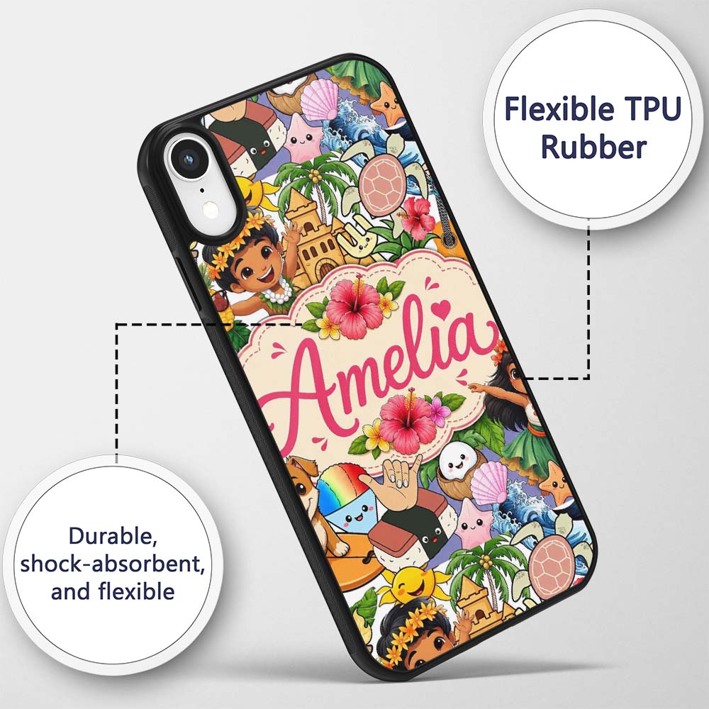 Hawaiian Kids Tiki Mask Pineapple Beach Fun White Custom Name Protective Phone Case Mobile Cover Durable Everyday Smartphone Shock Resistant