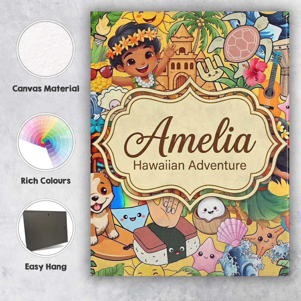 Personalised Name Hawaiian Kids Tiki Mask Custom Unique Gift Idea Elegant Feature Canvas Wall Art Print Decor Picture Ready to Hang