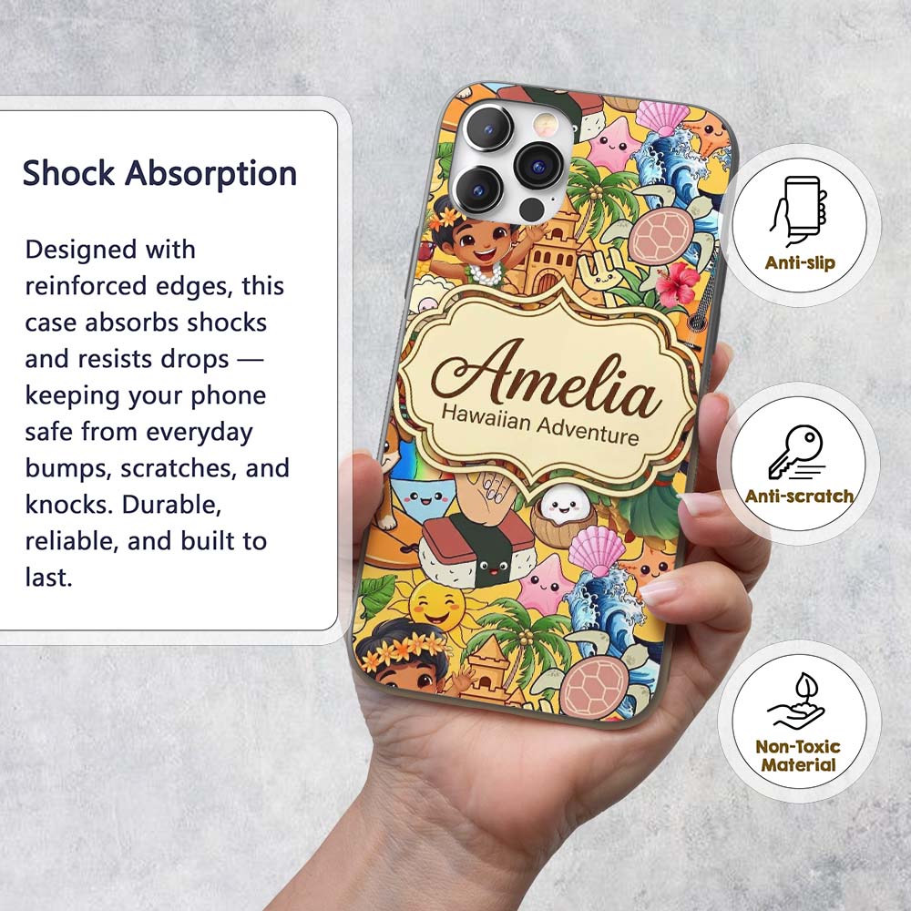 Hawaiian Kids Tiki Mask Pineapple Printed Design Custom Name Protective Phone Case Mobile Cover Durable Everyday Smartphone Shock Resistant