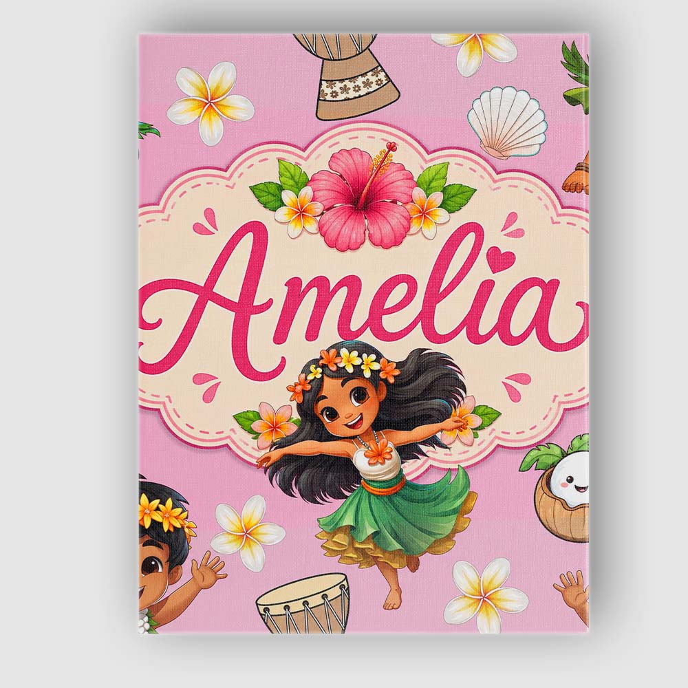 Personalised Name Cute Hawaiian Girl Hula Custom Unique Gift Idea Elegant Feature Canvas Wall Art Print Decor Picture Ready to Hang