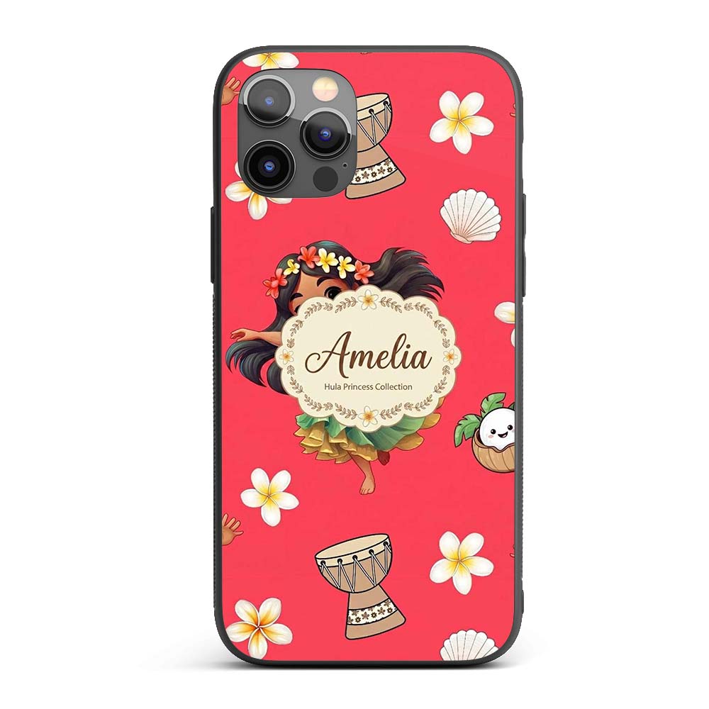 Cute Hawaiian Girl Hula Dance Coconut Shell Red Custom Name Protective Phone Case Mobile Cover Durable Everyday Smartphone Shock Resistant