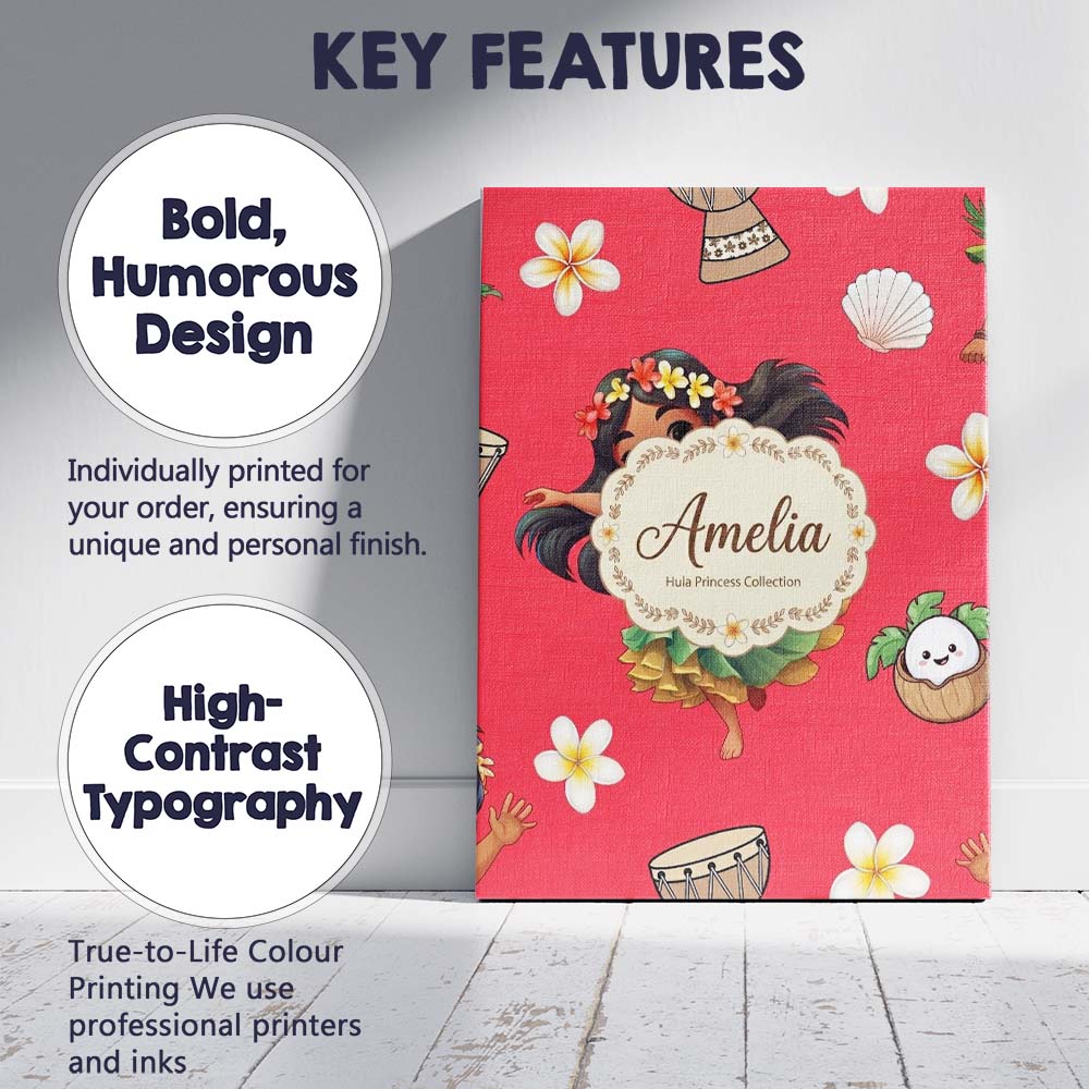 Personalised Name Cute Hawaiian Girl Hula Custom Unique Gift Idea Elegant Feature Canvas Wall Art Print Decor Picture Ready to Hang
