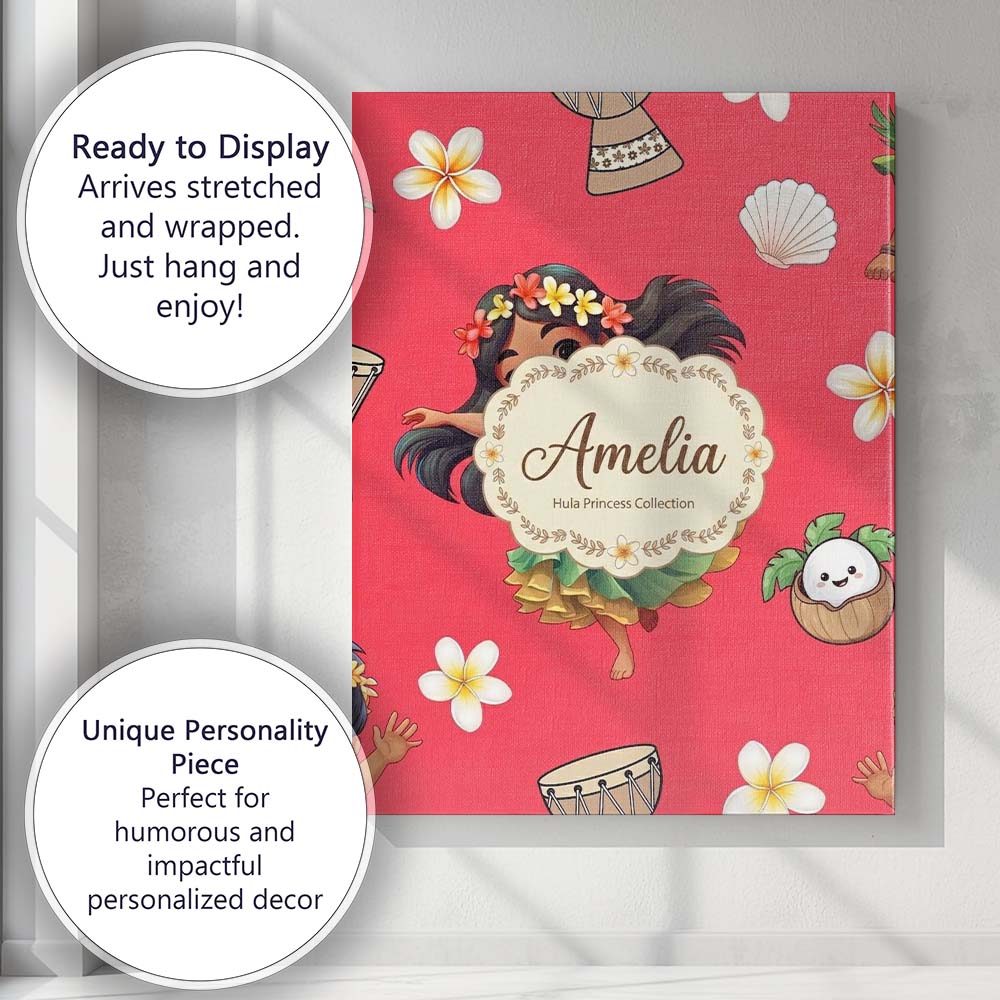Personalised Name Cute Hawaiian Girl Hula Custom Unique Gift Idea Elegant Feature Canvas Wall Art Print Decor Picture Ready to Hang