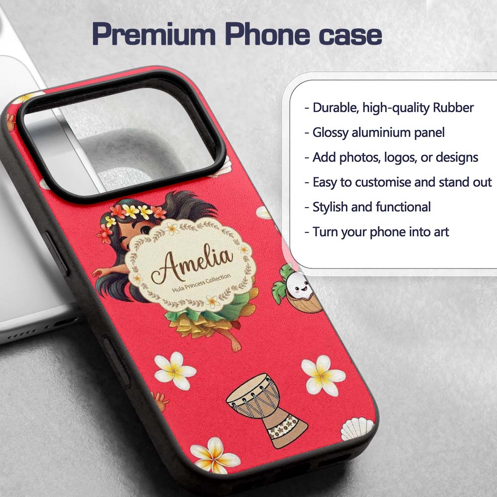Cute Hawaiian Girl Hula Dance Coconut Shell Red Custom Name Protective Phone Case Mobile Cover Durable Everyday Smartphone Shock Resistant