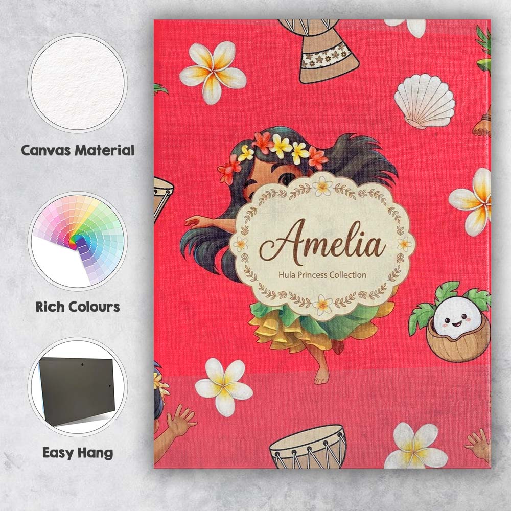Personalised Name Cute Hawaiian Girl Hula Custom Unique Gift Idea Elegant Feature Canvas Wall Art Print Decor Picture Ready to Hang