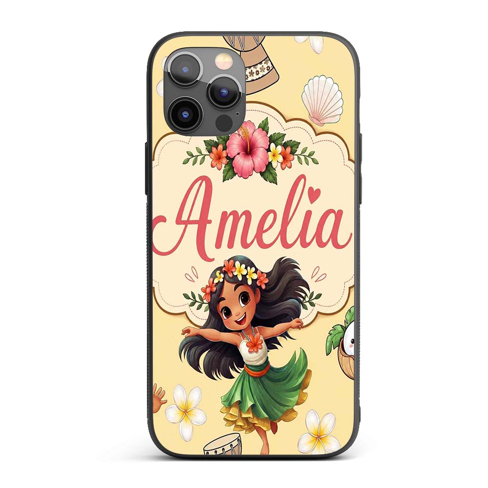 Cute Hawaiian Girl Hula Dance Printed Design Custom Name Protective Phone Case Mobile Cover Durable Everyday Smartphone Shock Resistant