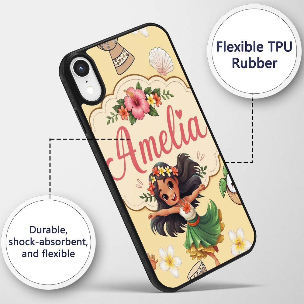 Cute Hawaiian Girl Hula Dance Printed Design Custom Name Protective Phone Case Mobile Cover Durable Everyday Smartphone Shock Resistant