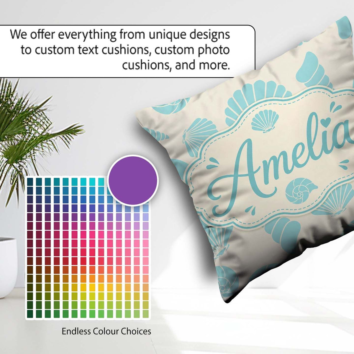 Custom Name Minimal Seashell Pattern Coastal Background Seamless Square Filled Cushion Throw Pillow Sofa Bed Home Decor Zip Washable UK Made