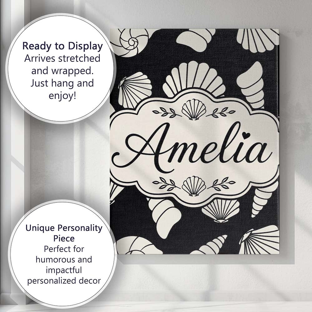 Personalised Name Minimal Seashell Pattern Custom Unique Gift Idea Elegant Feature Canvas Wall Art Print Decor Picture Ready to Hang