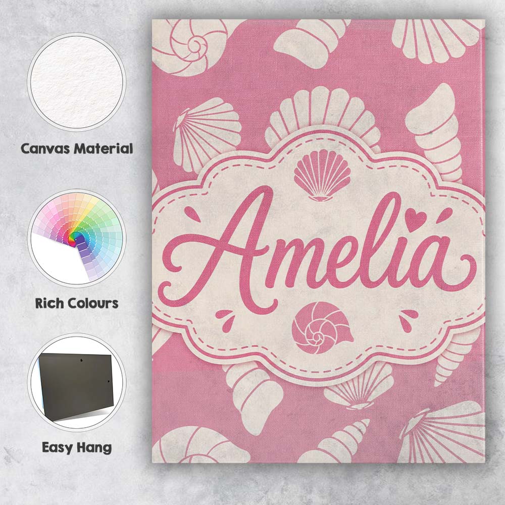 Personalised Name Minimal Seashell Pattern Custom Unique Gift Idea Elegant Feature Canvas Wall Art Print Decor Picture Ready to Hang
