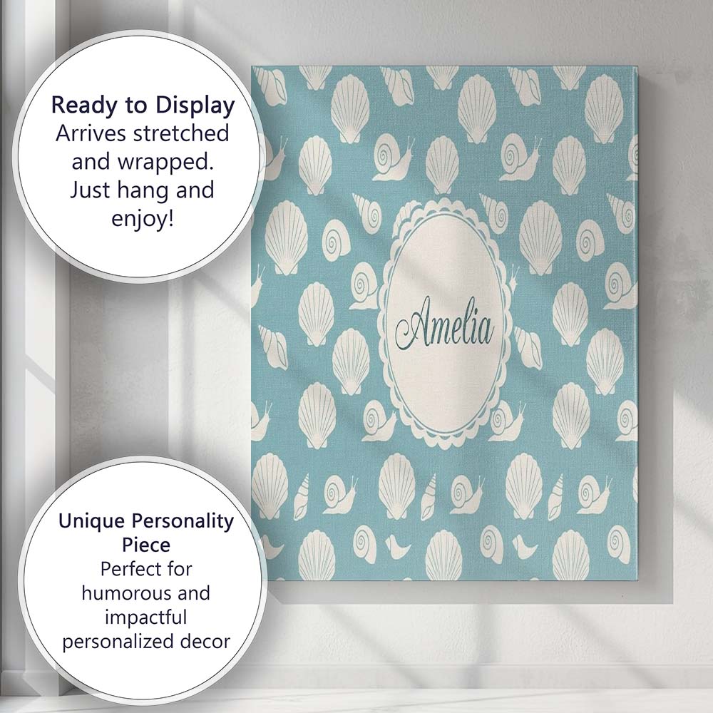 Personalised Name Minimal Seashell Pattern Custom Unique Gift Idea Elegant Feature Canvas Wall Art Print Decor Picture Ready to Hang