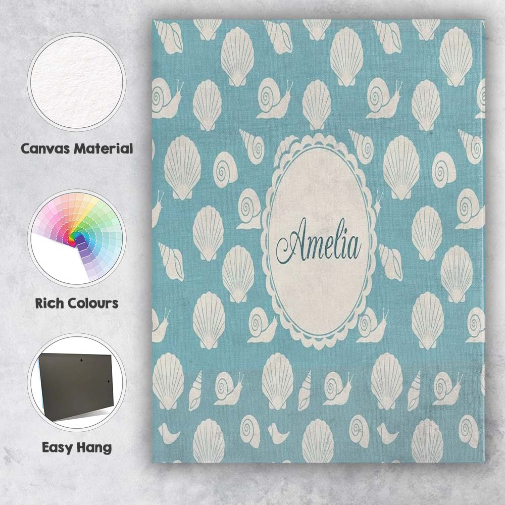 Personalised Name Minimal Seashell Pattern Custom Unique Gift Idea Elegant Feature Canvas Wall Art Print Decor Picture Ready to Hang