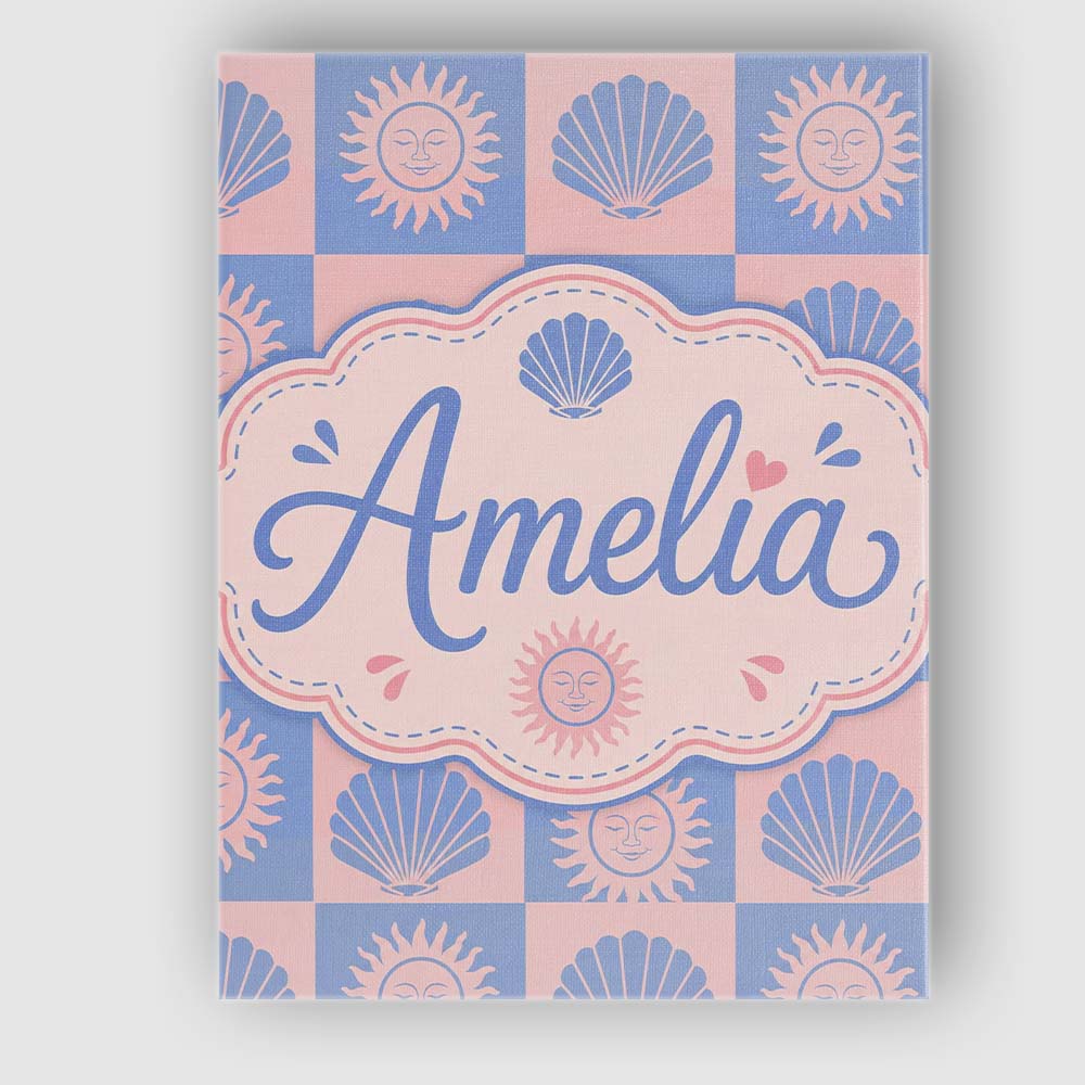 Personalised Name Boho Sun and Seashell Custom Modern Room Accent Elegant Feature Canvas Wall Art Print Decor Picture Ready to Hang