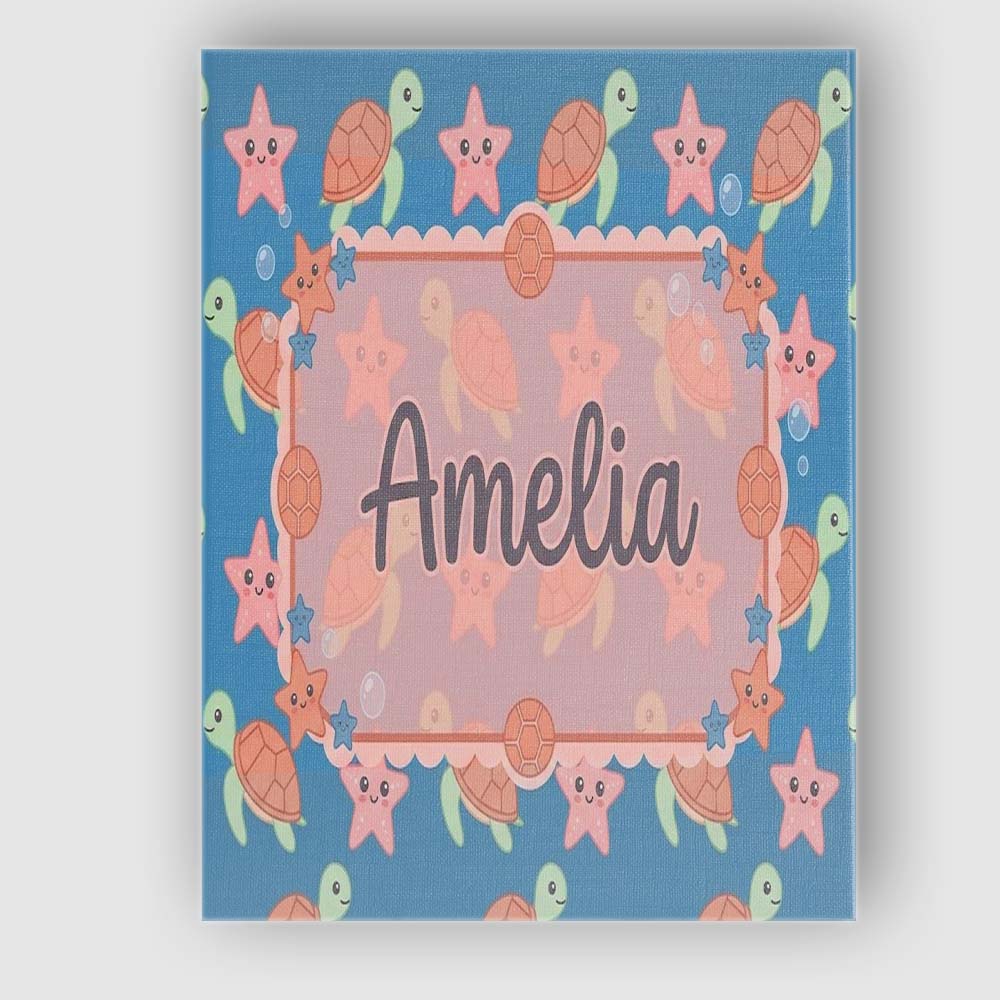 Personalised Name Cute Sea Turtle and Custom Modern Room Accent Creative Decorator Style Canvas Wall Art Print Decor Picture Ready to Hang