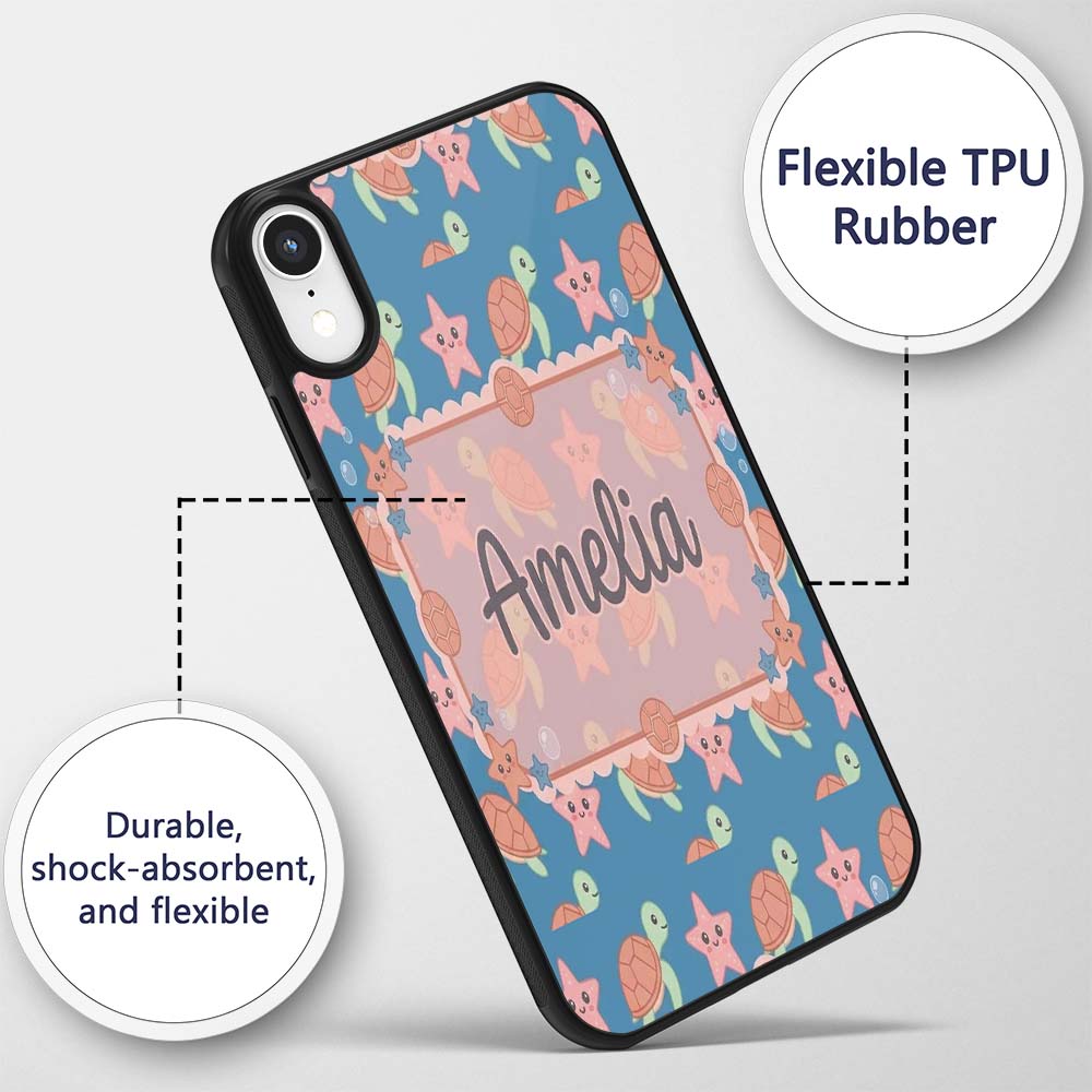 Cute Sea Turtle and Starfish Blue Ocean Seamless Custom Name Protective Phone Case Mobile Cover Durable Everyday Smartphone Shock Resistant