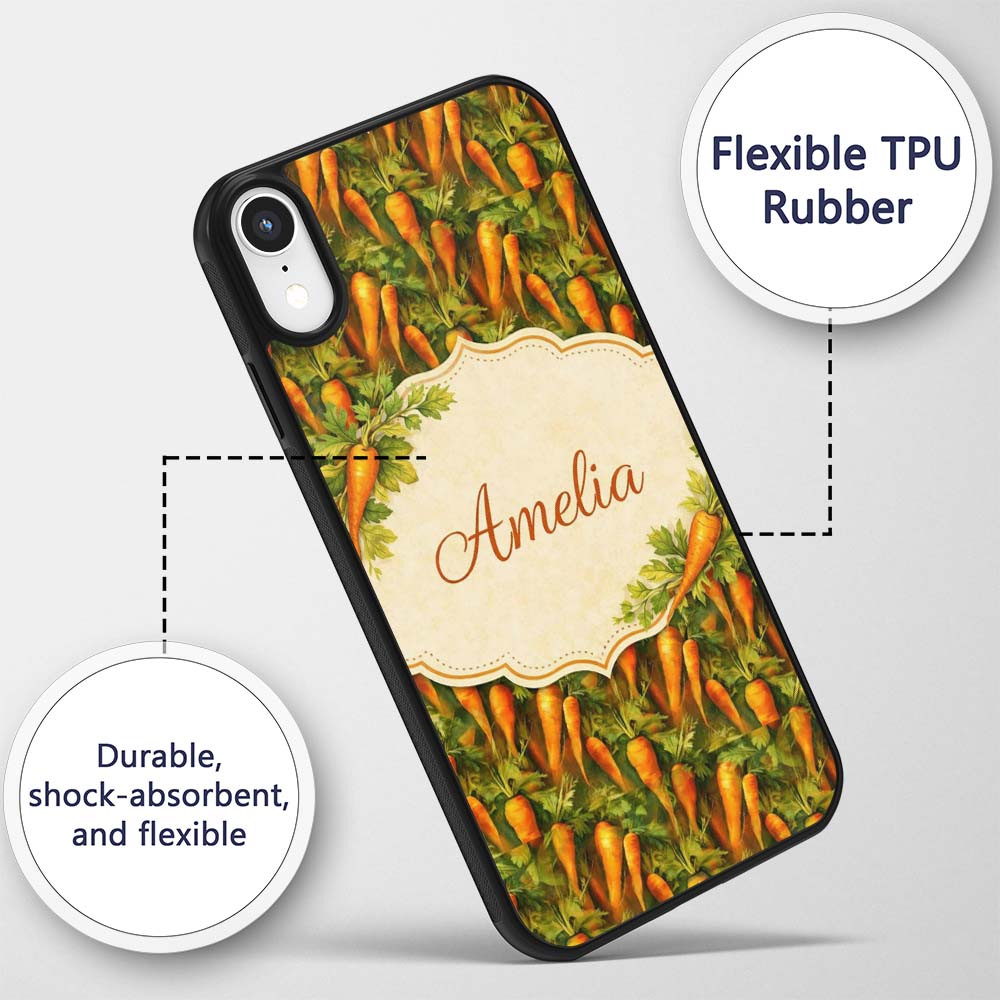 Painterly Rustic Carrot Harvest Printed Design Custom Name Protective Phone Case Mobile Cover Durable Everyday Smartphone Shock Resistant