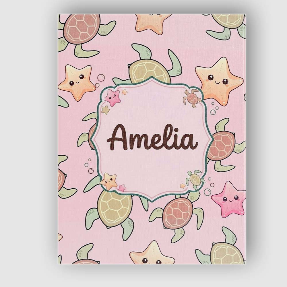 Personalised Name Cute Sea Turtle and Custom Modern Room Accent Creative Decorator Style Canvas Wall Art Print Decor Picture Ready to Hang