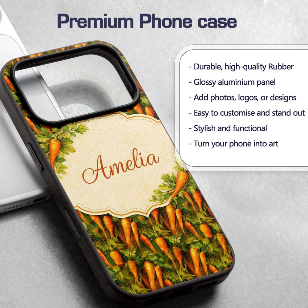 Painterly Rustic Carrot Harvest Printed Design Custom Name Protective Phone Case Mobile Cover Durable Everyday Smartphone Shock Resistant