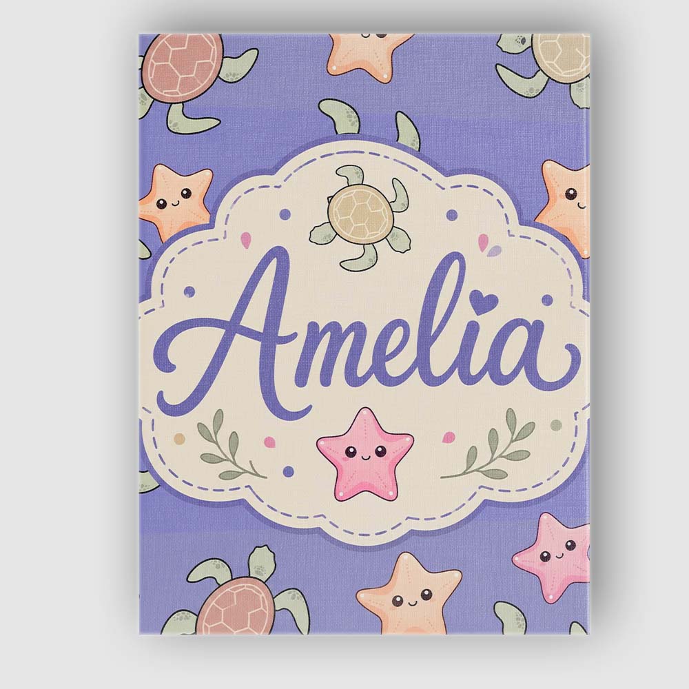 Personalised Name Cute Sea Turtle and Custom Modern Room Accent Creative Decorator Style Canvas Wall Art Print Decor Picture Ready to Hang