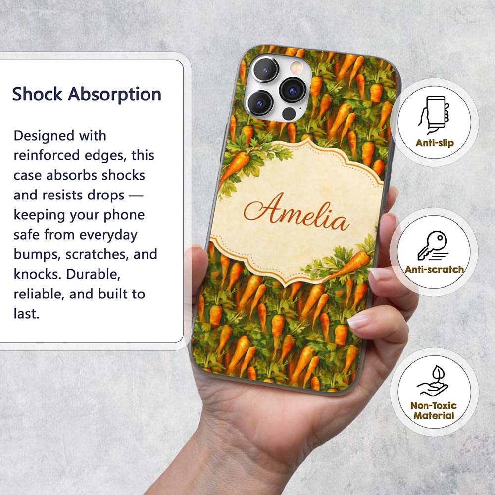 Painterly Rustic Carrot Harvest Printed Design Custom Name Protective Phone Case Mobile Cover Durable Everyday Smartphone Shock Resistant