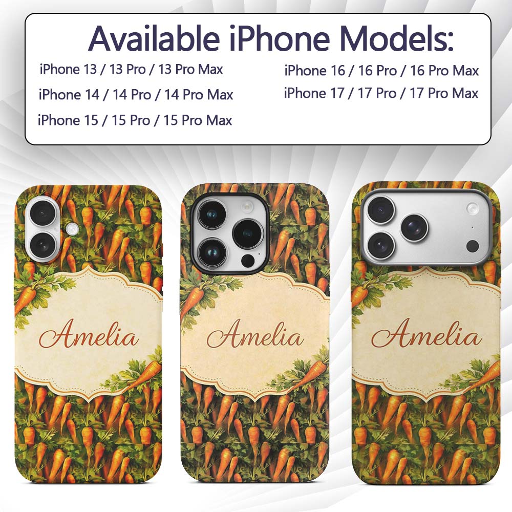 Painterly Rustic Carrot Harvest Printed Design Custom Name Protective Phone Case Mobile Cover Durable Everyday Smartphone Shock Resistant
