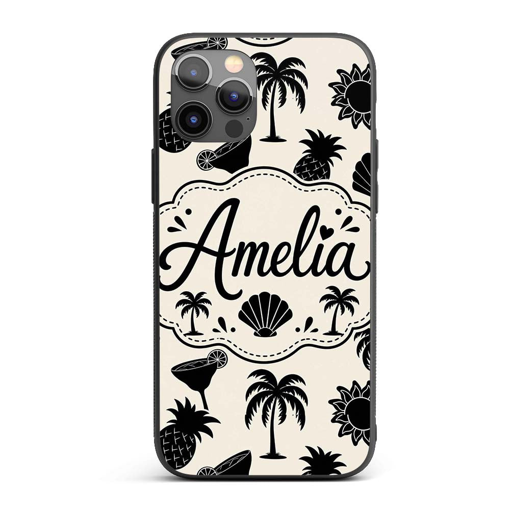 Tropical Beach Pineapple Palm Cocktail Shell Custom Name Protective Phone Case Mobile Cover Durable Everyday Smartphone Shock Resistant