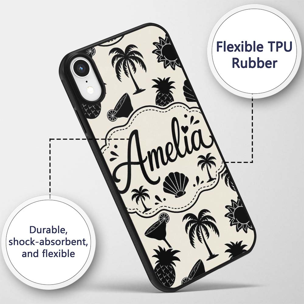 Tropical Beach Pineapple Palm Cocktail Shell Custom Name Protective Phone Case Mobile Cover Durable Everyday Smartphone Shock Resistant