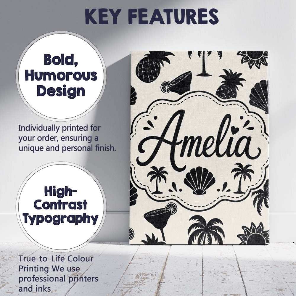 Personalised Name Tropical Beach Pineapple Custom Unique Gift Idea Elegant Feature Canvas Wall Art Print Decor Picture Ready to Hang