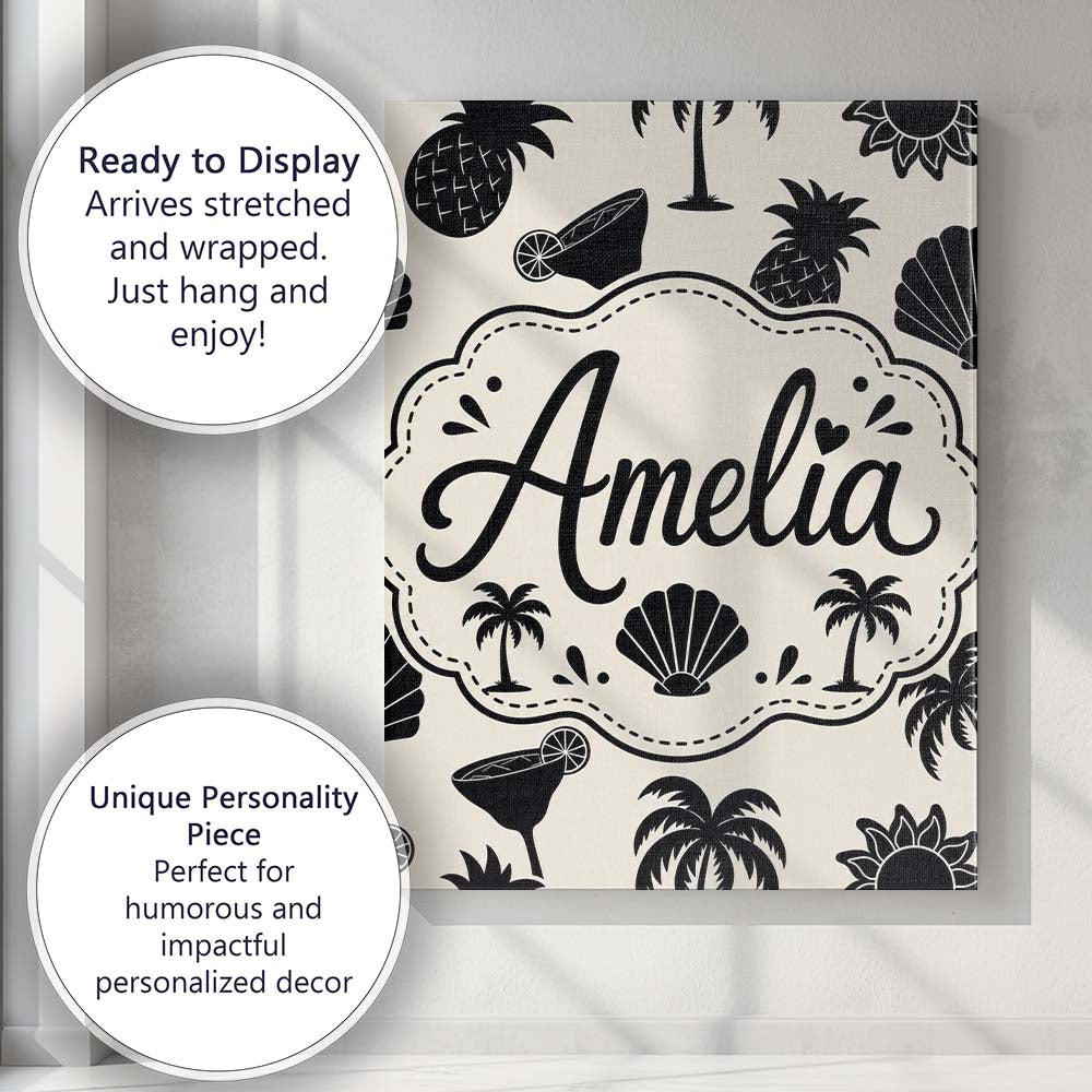 Personalised Name Tropical Beach Pineapple Custom Unique Gift Idea Elegant Feature Canvas Wall Art Print Decor Picture Ready to Hang