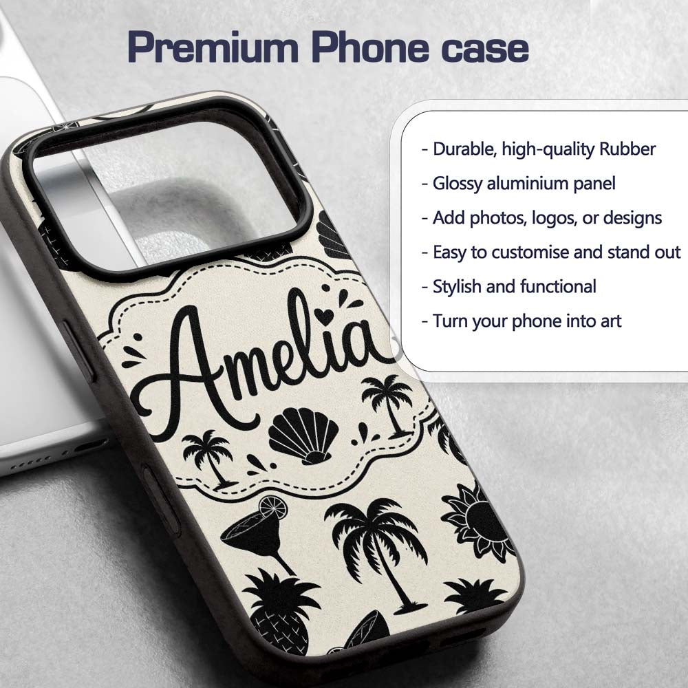 Tropical Beach Pineapple Palm Cocktail Shell Custom Name Protective Phone Case Mobile Cover Durable Everyday Smartphone Shock Resistant