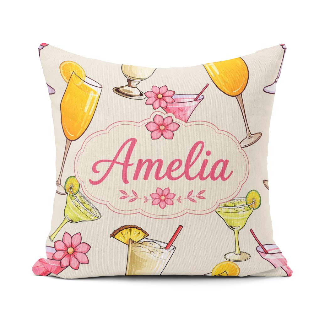 Custom Name Colorful Cocktail Drinks Party Seamless Pattern Name Square Filled Cushion Throw Pillow Sofa Bed Home Decor Zip Washable UK Made