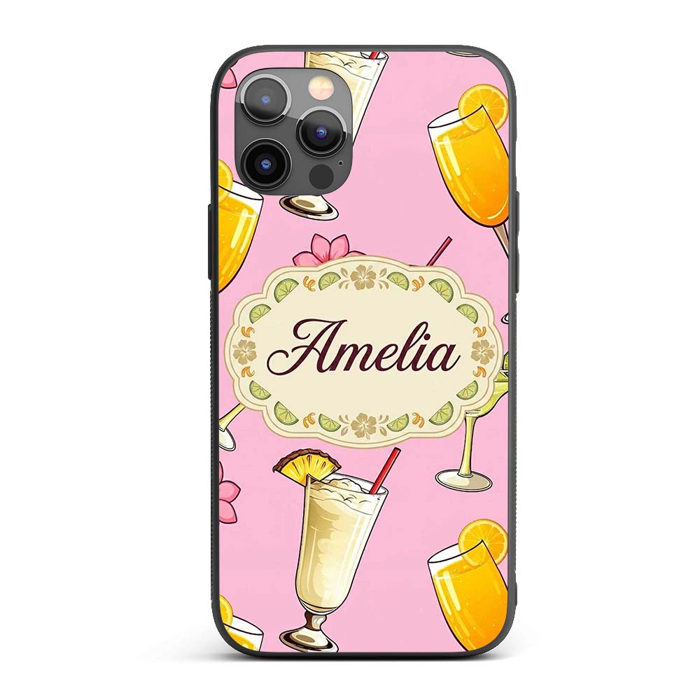 Colorful Cocktail Drinks Pink Background Summer Custom Name Protective Phone Case Mobile Cover Durable Everyday Smartphone Shock Resistant