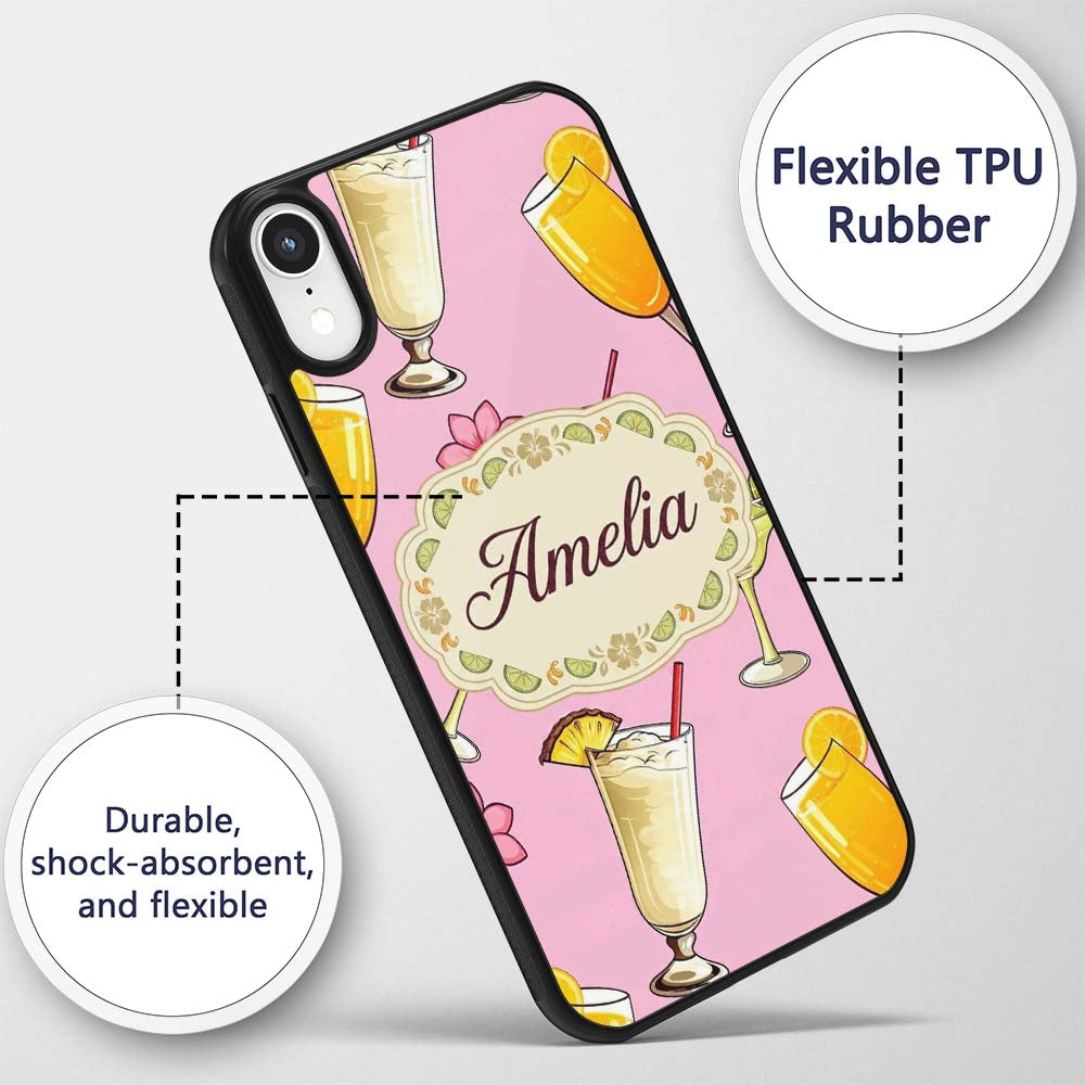 Colorful Cocktail Drinks Pink Background Summer Custom Name Protective Phone Case Mobile Cover Durable Everyday Smartphone Shock Resistant