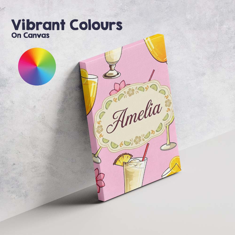 Personalised Name Colorful Cocktail Drinks Custom Unique Gift Idea Elegant Feature Canvas Wall Art Print Decor Picture Ready to Hang