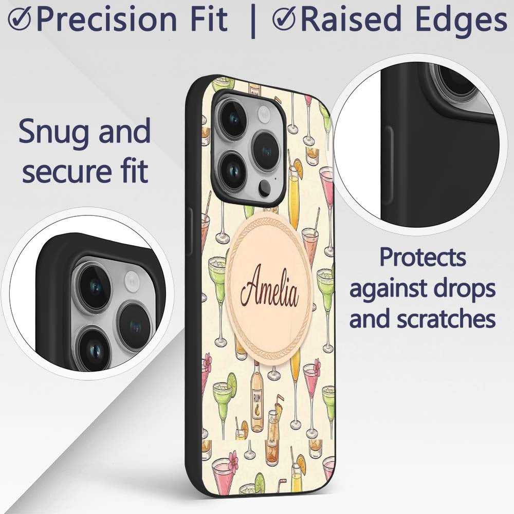 Colorful Cocktail Drinks Yellow Background Summer Custom Name Protective Phone Case Mobile Cover Durable Everyday Smartphone Shock Resistant