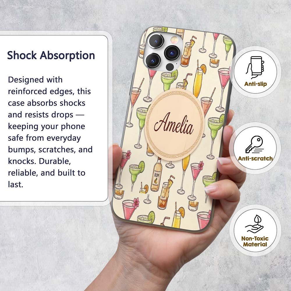 Colorful Cocktail Drinks Yellow Background Summer Custom Name Protective Phone Case Mobile Cover Durable Everyday Smartphone Shock Resistant