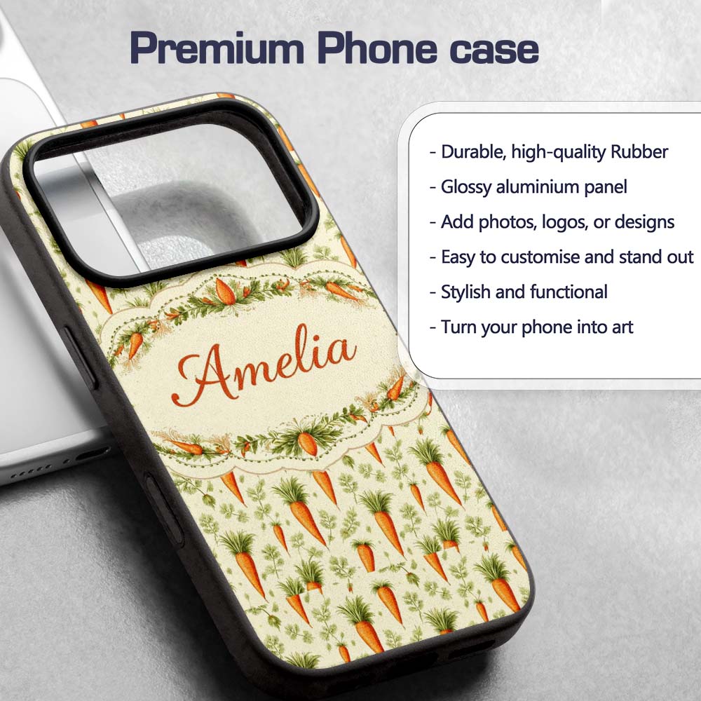 Vintage Botanical Carrot Illustration Garden Custom Name Protective Phone Case Mobile Cover Durable Everyday Smartphone Shock Resistant