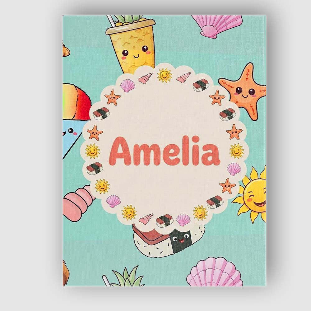 Personalised Name Cute Summer Dog Teal Custom Modern Room Accent Elegant Feature Canvas Wall Art Print Decor Picture Ready to Hang