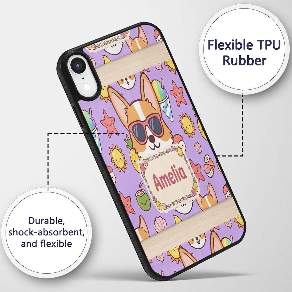 Cute Summer Dog Purple Background Printed Design Custom Name Protective Phone Case Mobile Cover Durable Everyday Smartphone Shock Resistant