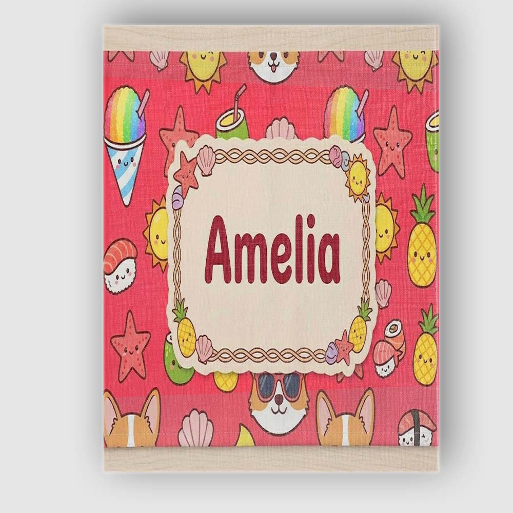 Personalised Name Cute Summer Dog Red Custom Modern Room Accent Creative Decorator Style Canvas Wall Art Print Decor Picture Ready to Hang