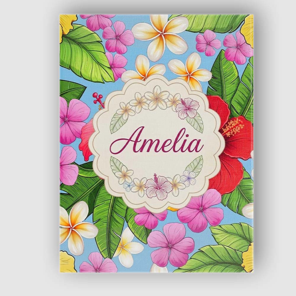 Personalised Name Tropical Hibiscus Flowers Custom Bespoke Interior Contemporary Canvas Wall Art Print Decor Picture Ready to Hang