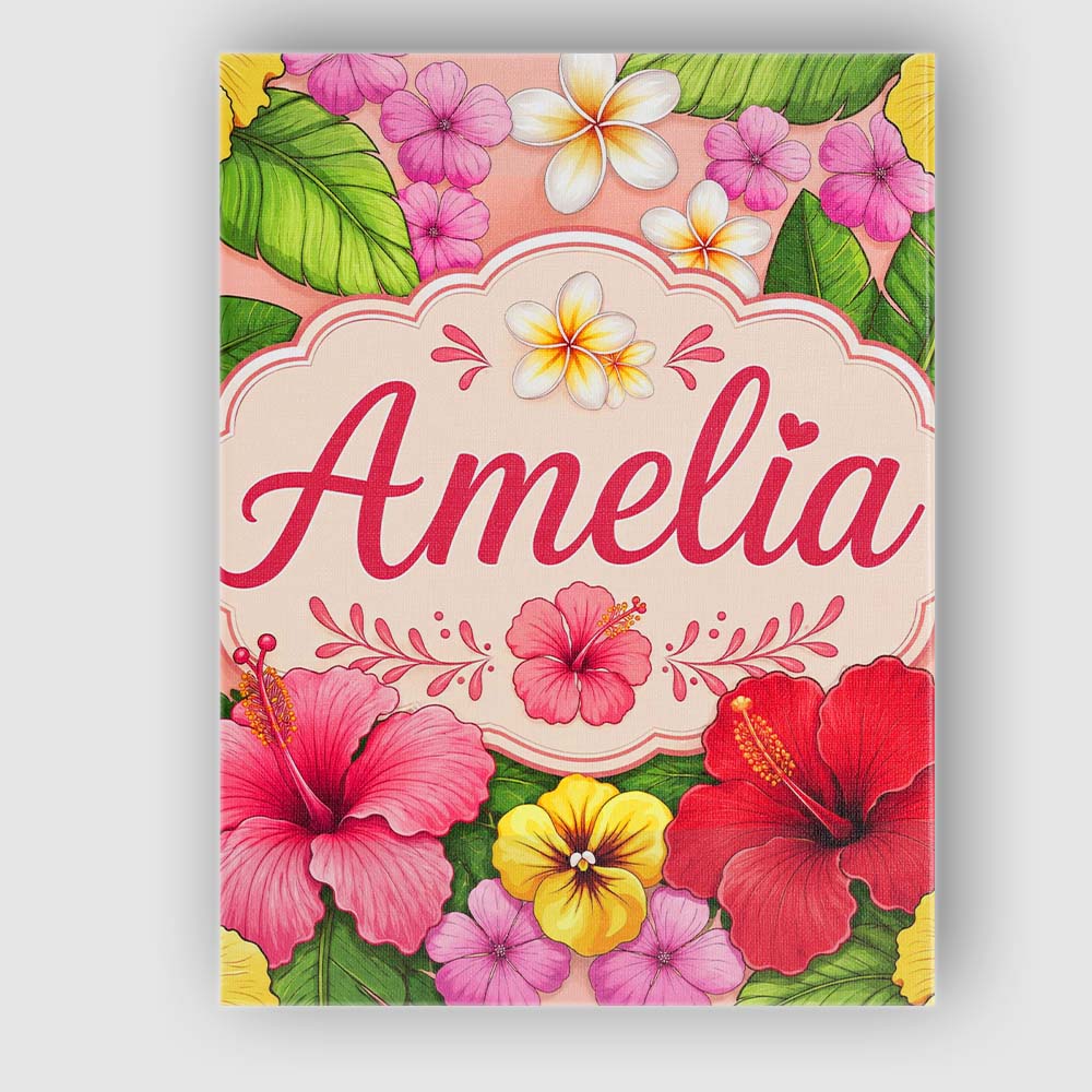 Personalised Name Tropical Hibiscus Flowers Custom Bespoke Interior Contemporary Canvas Wall Art Print Decor Picture Ready to Hang