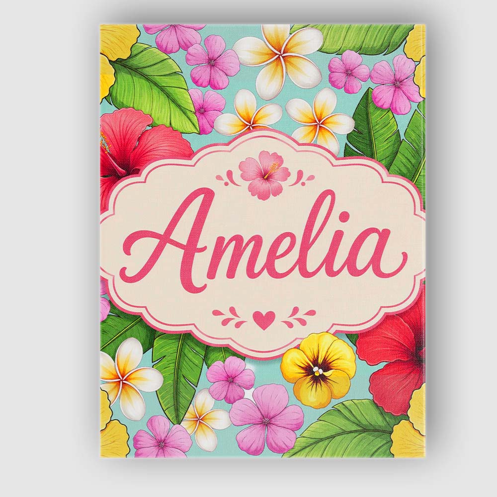 Personalised Name Tropical Hibiscus Flowers Custom Bespoke Interior Contemporary Canvas Wall Art Print Decor Picture Ready to Hang